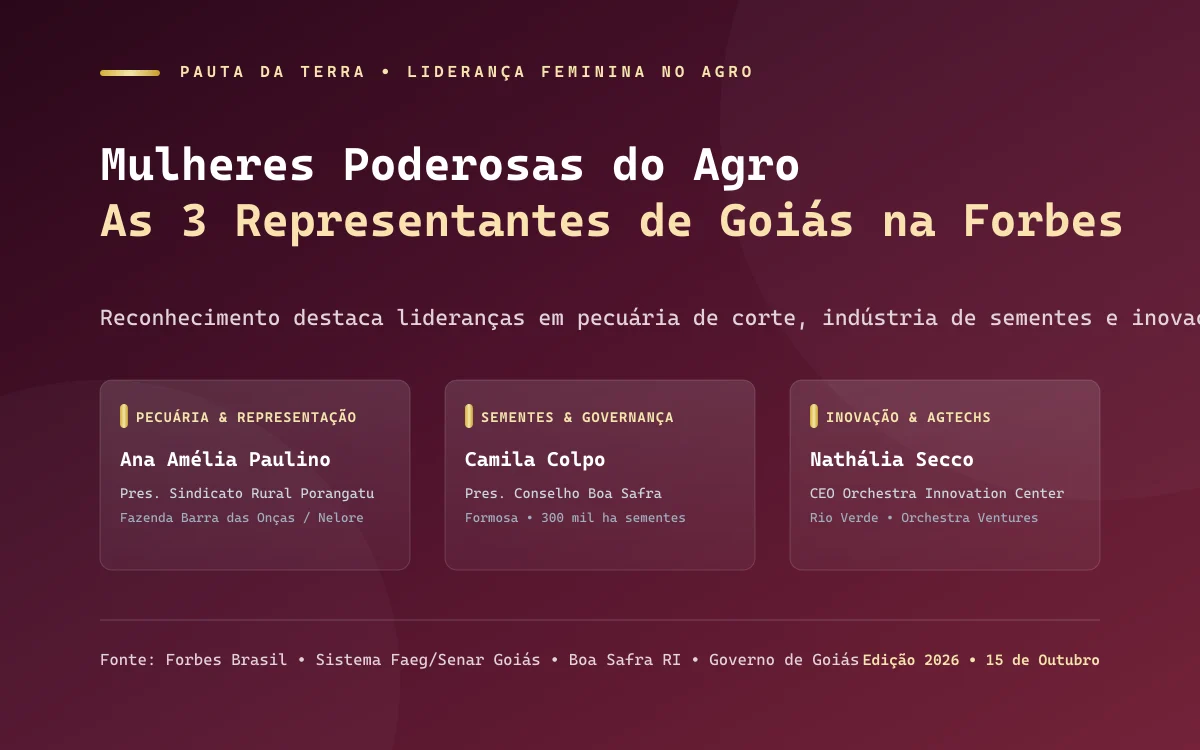 Mulheres Poderosas do Agro: Ana Amélia Paulino, Camila Colpo e Nathália Secco, representantes de Goiás na lista Forbes