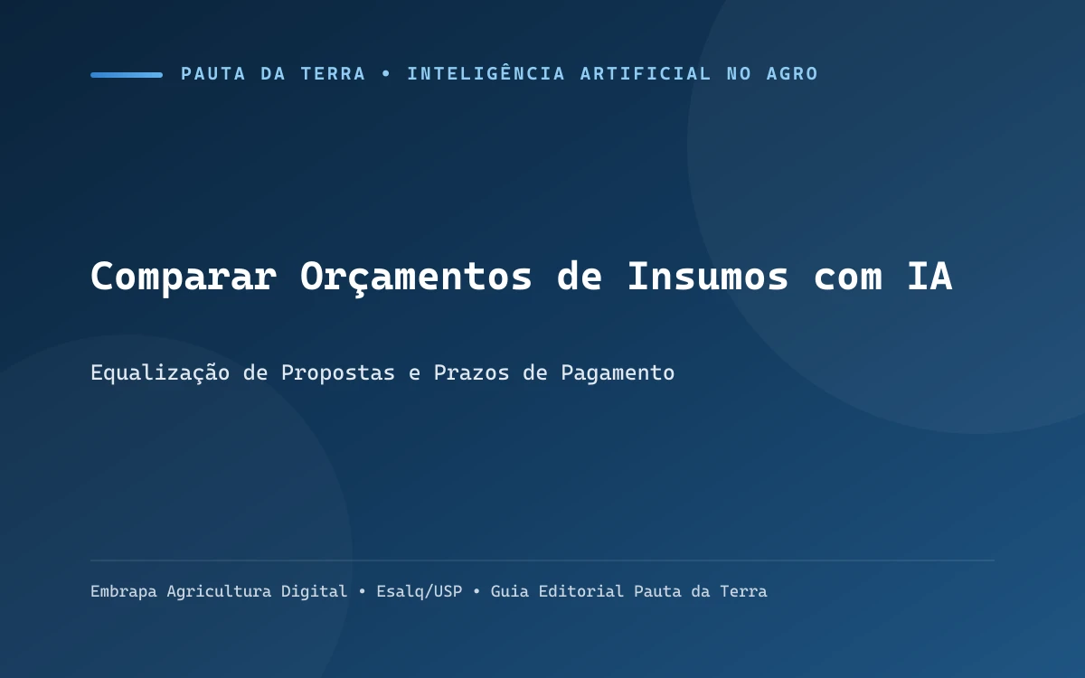 Gerente de compras agrícolas analisando comparativo de orçamentos de insumos em computador e amostras de adubo